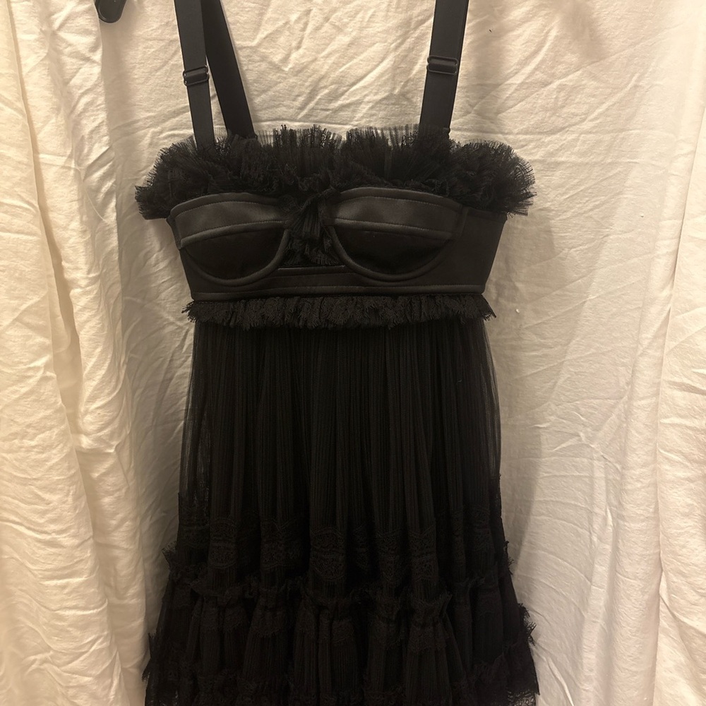 Burberry Black Tulle Corset Lace Mini Dress- Made in Italy- Size 4 US
